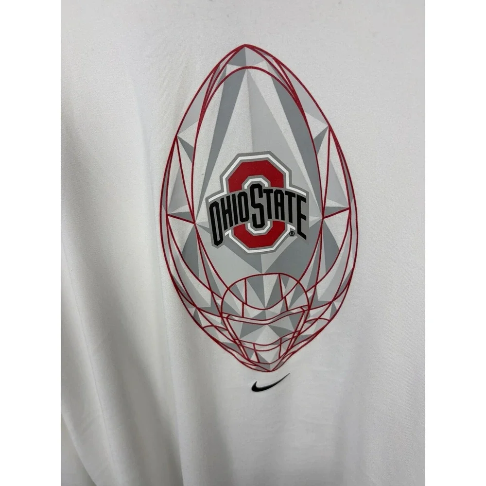 Nike Ohio State Buckeyes Long Sleeve Shirt Mens Large White Logo T OSU